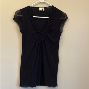 Sweet Pea by Stacy Frati Black Ruched Ruffled Blouse